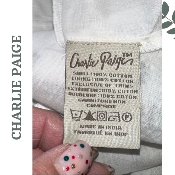 Charlie Paige Relaxed Fit Cotton Dress 3/4 Length Sleeve Tassel White Dark Blue - Picture 10 of 10